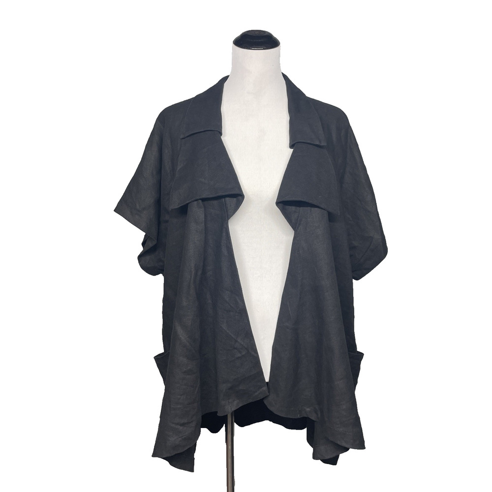 Chalet Black Linen Open Front Cardigan Jacket Womens 3X‎ Made USA Lagenlook